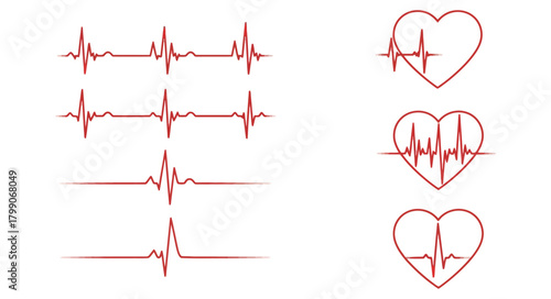 Electrocardiogram pulse line and heart vector medical graphics