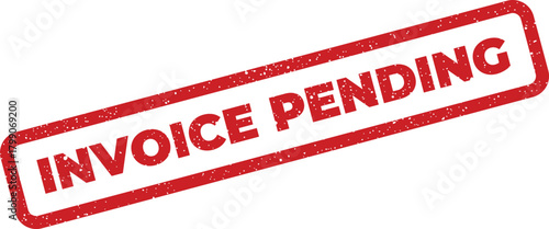 Distressed rectangular rubber stamp symbol featuring INVOICE PENDING text, indicating an awaiting financial transaction
