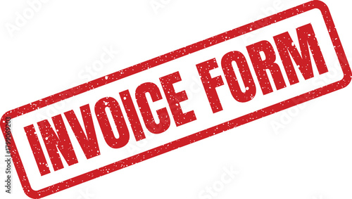 Distressed red invoice form rubber stamp representing a standard financial document for billing purposes