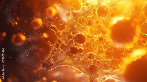 Fototapeta Naklejka Na Ścianę i Meble -  Golden abstract microorganism structure representing cellular activity