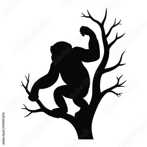 Chimpanzee Climbing tree Vector, Silhouette, Illustration