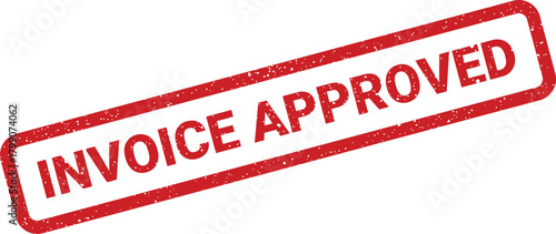 Official looking rectangular rubber stamp featuring the INVOICE APPROVED status for completed financial transactions