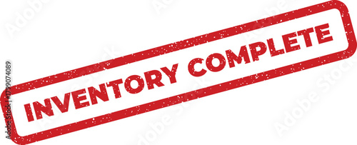 Official rectangular rubber stamp with a grunge texture displaying the words inventory complete for business operations