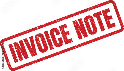 Prominent red grunge rubber stamp with the message Invoice Note for important financial document annotations