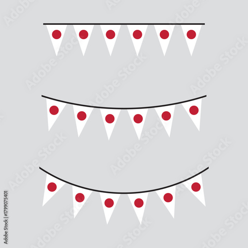 Seamless flag of Japan party bunting border. Flat design illustration.	