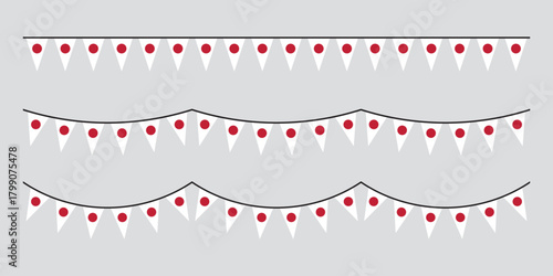 Seamless flag of Japan party bunting border. Flat design illustration.	