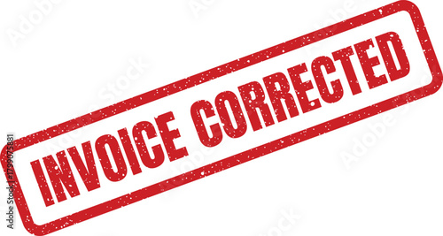 Red rectangular textured rubber stamp featuring Invoice Corrected for accounting error resolution