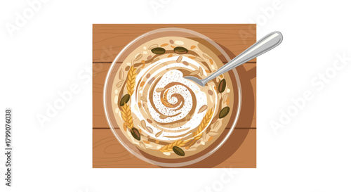 Nourishing bowl of creamy oatmeal topped with seeds and grains, perfect for a healthy breakfast boost