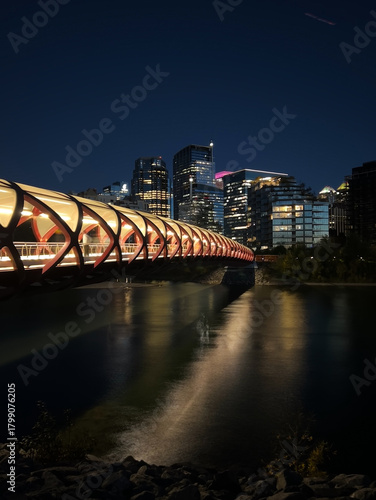 View of Calgary Peace Bridge at Night