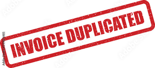 Textured red rubber stamp displaying invoice duplicated status indicating a completed copy action