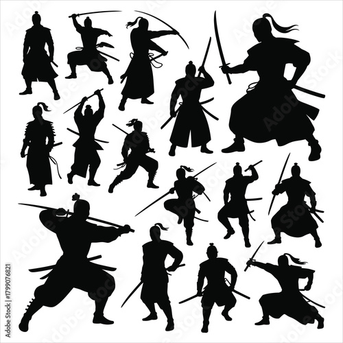 fighter set of silhouettes of people