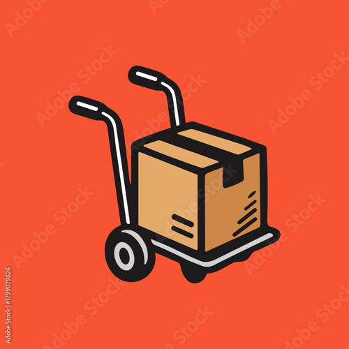 Product in trolley, Package carrying trolley icon logo flat vector design