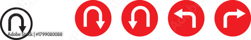 turn Right, Left, U sign set. sharp turn warning. driving navigation icon. Road sign arrow set. go straight, turn left, turn right, u turn direction sign. traffic direction symbol.  Go straight, this 