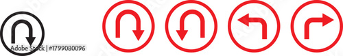 turn Right, Left, U sign set. sharp turn warning. driving navigation icon. Road sign arrow set. go straight, turn left, turn right, u turn direction sign. traffic direction symbol.  Go straight, this 