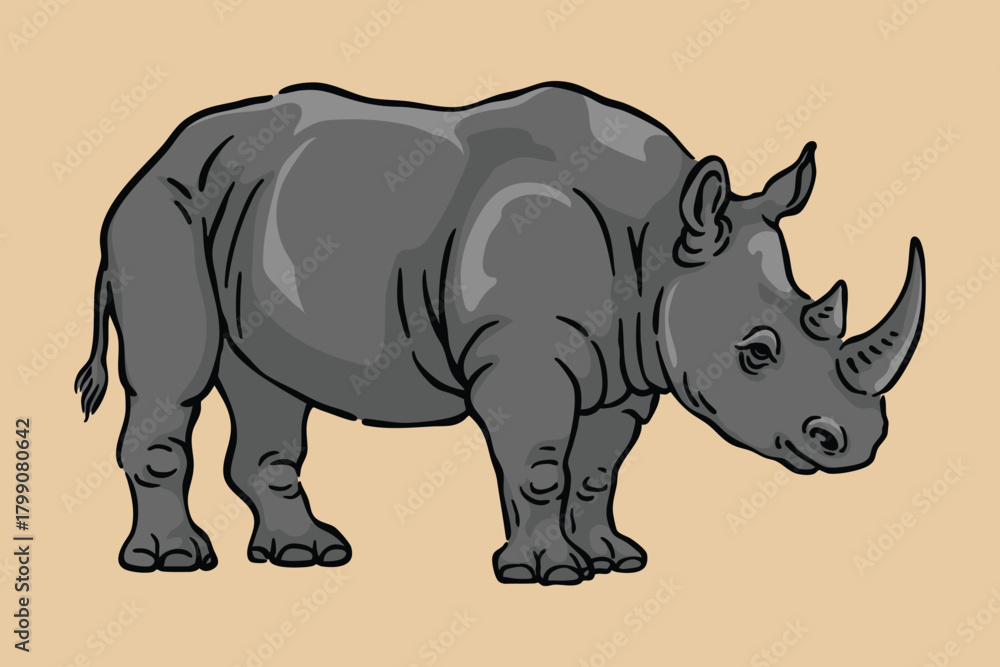 Obraz premium Rhinoceros Illustration, Full Body Rhino Line Art Vector