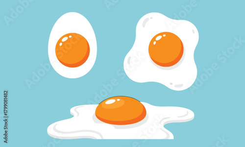 Delicious Egg Illustrations Fried, Boiled, and Sunny-Side Up on Blue