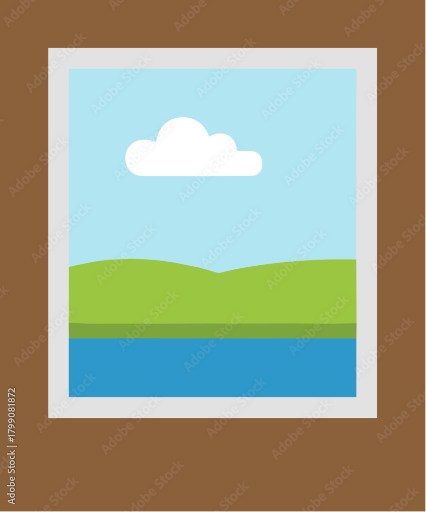 Naklejka premium Simple Flat Style Landscape Painting Illustration in Frame Decoration