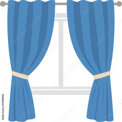 Flat Simple Styled Window with Blue Curtain Decor Interior Design