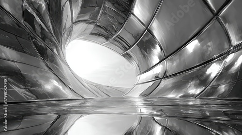 Fototapeta Naklejka Na Ścianę i Meble -  Abstract liquid tunnel with futuristic reflective metal architecture