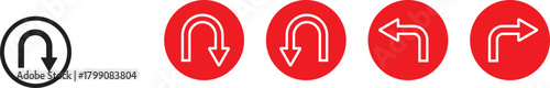 turn Right, Left, U sign set. sharp turn warning. driving navigation icon. Road sign arrow set. go straight, turn left, turn right, u turn direction sign. traffic direction symbol.  Go straight, this 