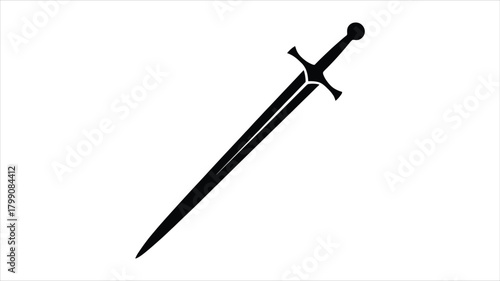 Sharp knight sword silhouette for gaming and historic weapon branding