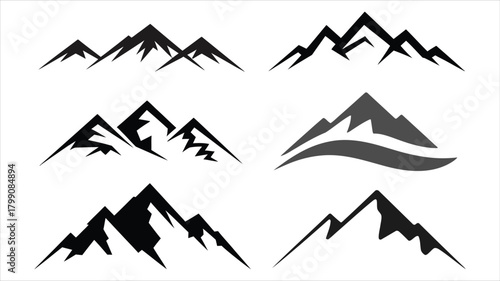 Collection of mountain and hill silhouettes for nature and travel branding