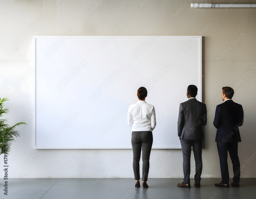 Fototapeta premium Office professionals facing large white wall high resolution photo