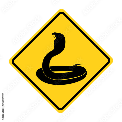 Snake warning sign, Snake danger, Rhomb road sign, Yellow diamond road sign with a poisonous snake icon inside. Flat vector illustration design isolated on white background