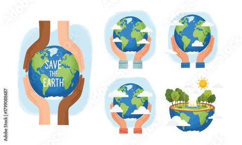 Diverse Hands Protecting the Earth A Collection of Illustrations for Environmental Awareness