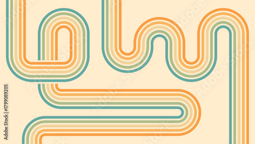 Abstract background of rainbow groovy Wavy Line design in 1970s Hippie Retro style. Vector pattern ready to use for cloth, textile, wrap and other.