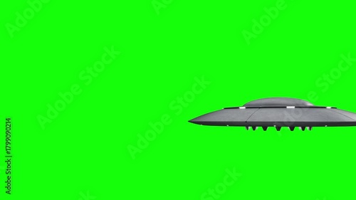 3d rendered animation of flying saucer on green screen