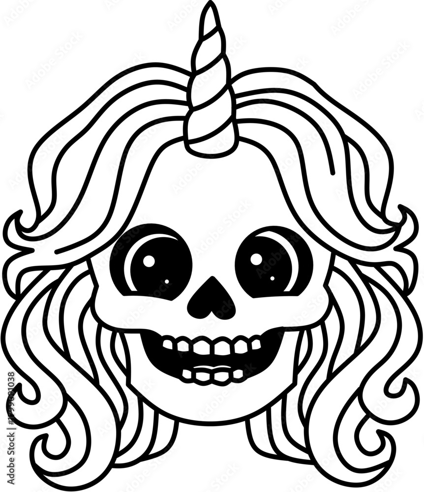 Fototapeta premium Unicorn skull illustration spooky cartoon mascot