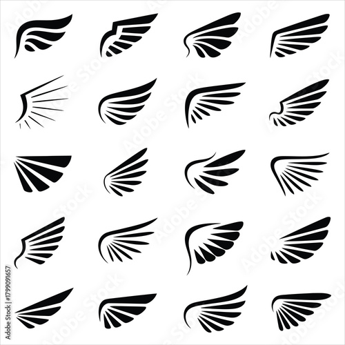 set of black wings silhouette 