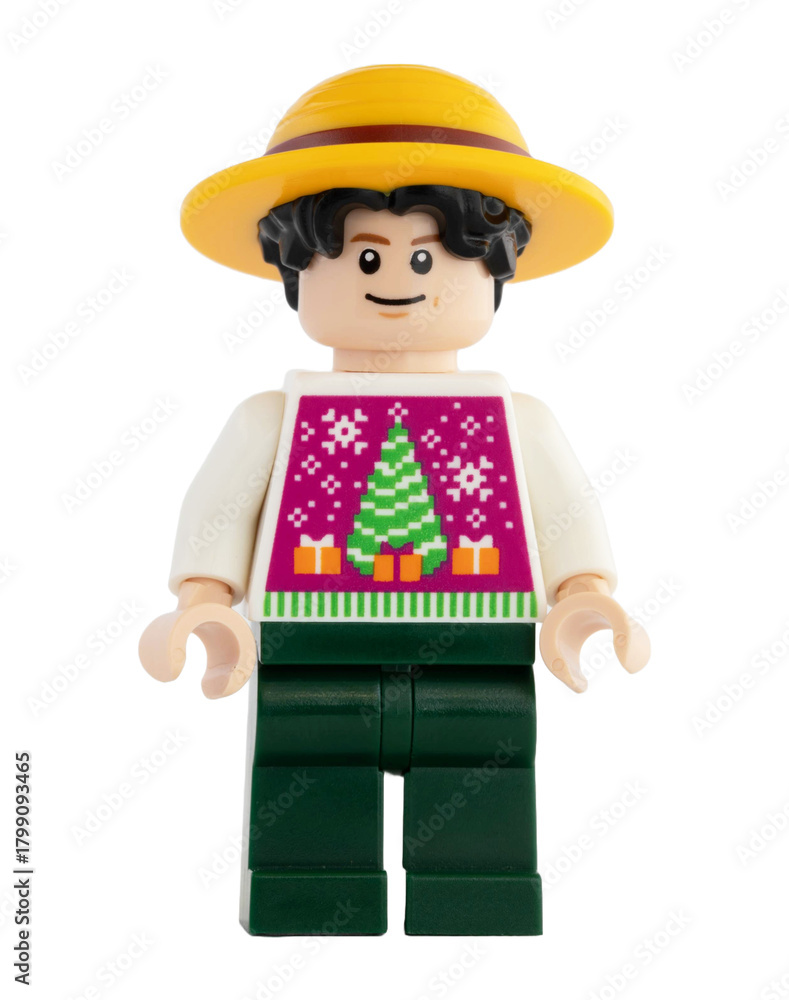 Naklejka premium Dortmund - Deutschland 4. November 2025 - Lego Figur Ruffy mit winterlichem Pullover der Serie One Piece - Studio Aufnahme