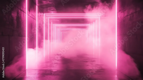 Fototapeta Naklejka Na Ścianę i Meble -  Illuminated neon tunnel creating abstract science fiction pathway