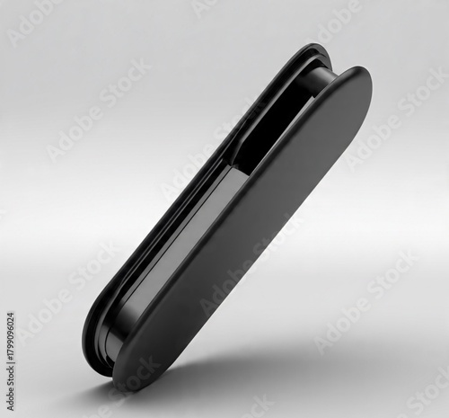 Open and closed black realistic leather box with paper and a sticker on a light background. The concept of business gifts. Mock up. 3d rendering