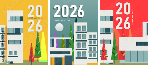 new year abstract set of poster with city