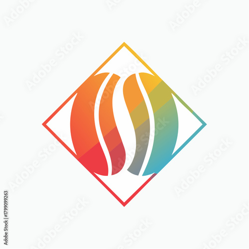 Abstract coffee bean design with vibrant rainbow gradient in diamond frame