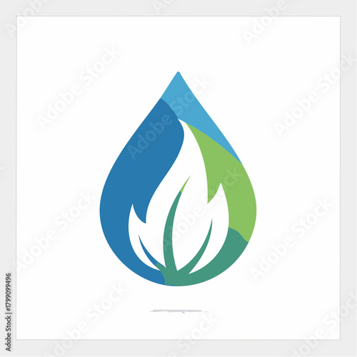 Abstract droplet with a leaf flame design embodying growth and sustainability