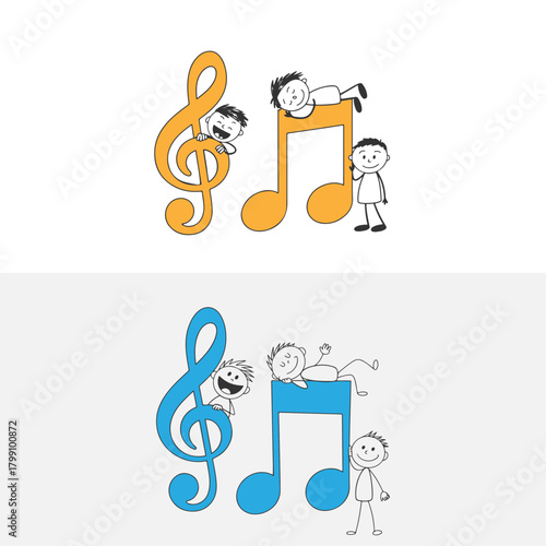 a cartoon music note with children and a music note