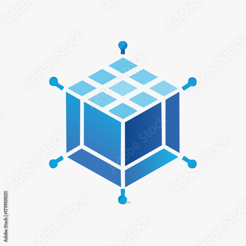 Abstract geometric cube structure with interconnected nodes for network visualization