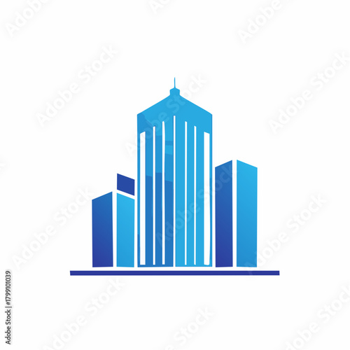 Abstract geometric depiction of urban architecture with blue gradients and lines