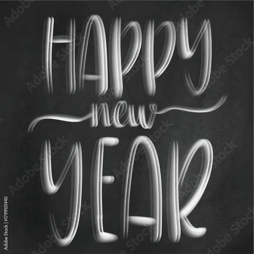 Happy New Year message on chalkboard festive greeting for holiday season perfect for cards and social media posts