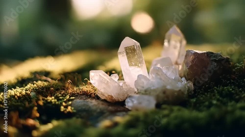 Close up of crystal cluster with blurred background natural light