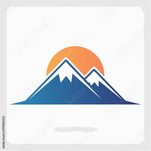 Abstract mountain range silhouette at sunset with gradient, simple and bold design
