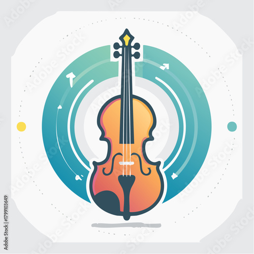 Abstract stringed instrument graphic with stylized circular design elements background
