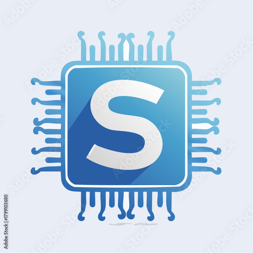 Abstract technology logo featuring letter S within a circuit board design