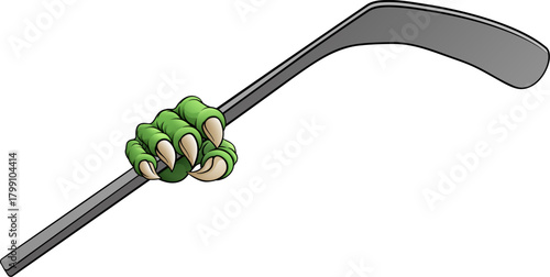 An ice hockey claw sports illustration of an eagle or animal monster hand holding a hockey stick