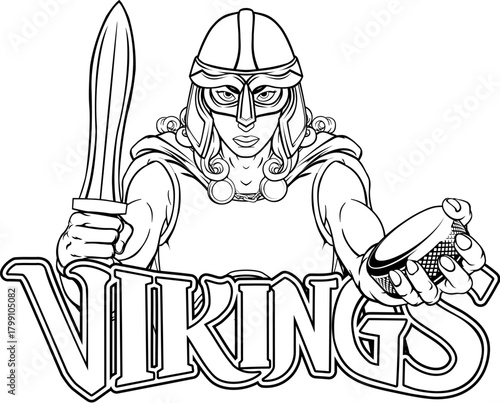 A female viking woman ice hockey sports team cartoon mascot