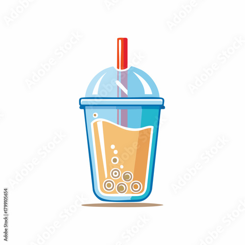 Cartoonish illustration showcasing a trendy beverage with tapioca pearls inside